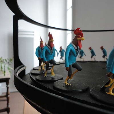Zoetrope 3D of a rooster's walking cycle